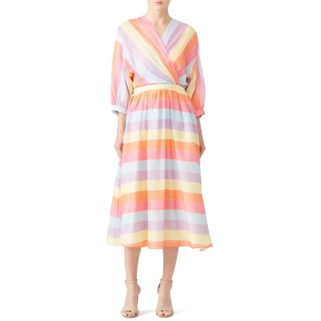 Rtr Tara Jarmon Stripey Midi Dress - French Size 36